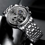 Multifunctional three-eye six-needle quartz watch moon phase calendar waterproof men's watch-YBN-11 - Image 5