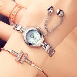 Waterproof Quartz Watch Heart Pendant Ladies Bracelet-KIT-13 - Image 2