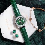 Women's Watch Waterproof Diamond Inlaid British Watch Exquisite Small Green Strap Calendar Watch-YBN-31 - Image 2