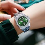 Women's Watch Waterproof Diamond Inlaid British Watch Exquisite Small Green Strap Calendar Watch-YBN-31 - Image 5